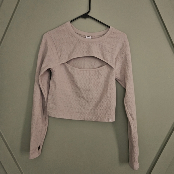 Joy Lab T-Shirt Womens Medium Cropped Keyhole Thumbholes Stretch Textured Silver - Picture 5 of 7